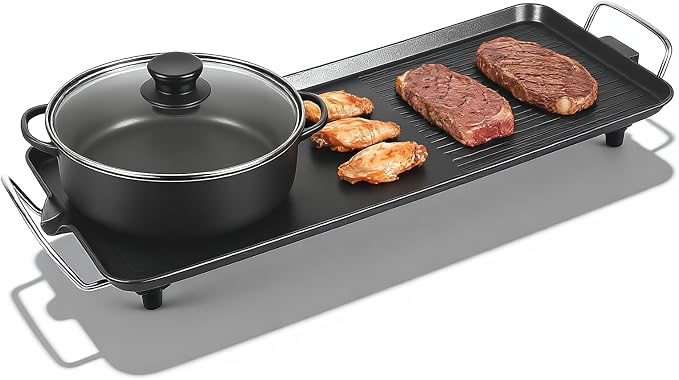 Electric Griddle & Flat Grill with Nonstick Large Cooking Surface and Removable Probe 11" x 26", 32-482℉(Five Gears Adjust)