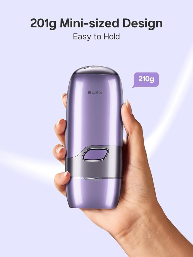 Blex Mini Laser Hair Removal for Women and Men, IPL Laser Hair Removal Device, 201g Mini-Sized Design, 2 in 1 with Skin Rejuvenation, Painless at-Home Hair Remover, Purple