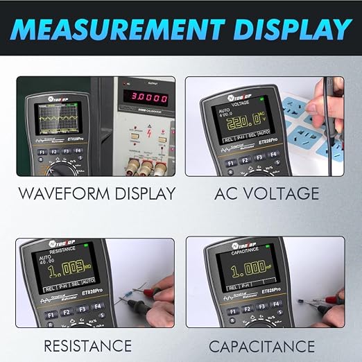 Portable Digital Multimeter Oscilloscope Automotive | 10MHz bandwidth. 50Msps sampling rate. 6000 counts display. Built in 250V explosion proof fuse. Stores 100 data sets.
