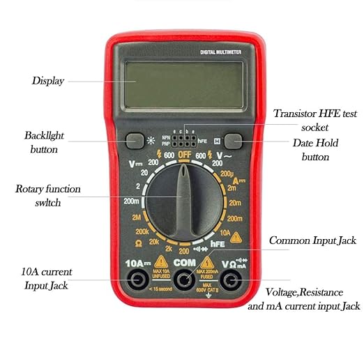 Digital Multimeter with Ohm Volt Amp and Resistance Diode Voltage Tester Meter