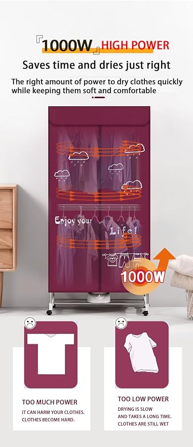 1000W Portable dryers for laundry, Portable Clothes Dryer, Mini dryer for clothes, Electric Clothes Dryer Machine for Apartment, RV, Travel(US plug)