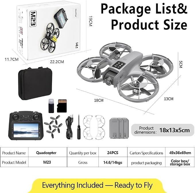 CloudWings Drone with camera for kids and Remote – Beginner RC Drone for Kids with Brushless Motor, Optical Flow Hover, One-Key Takeoff, FPV Video (grey, 3 Batteries)
