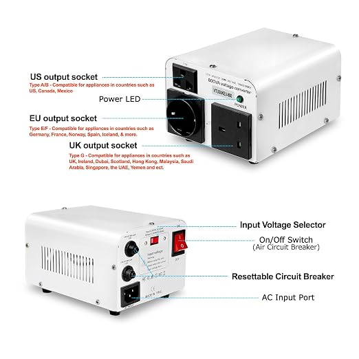 Yinleader 110V to 220V OR 220V to 110V Voltage Converter Step Up/Down Transformer 800W with US/UK/EU Power Cords