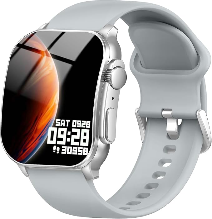 Smart Watch, 2.01" AMOLED Curved Touchscreen Fitness Watch for Men Women, IP68 Waterproof, 24/7 Heart Rate/Sleep Monitor, Fitness Tracker with Pedometer, 120+ Sports Modes, Watch for Android iOS Gray