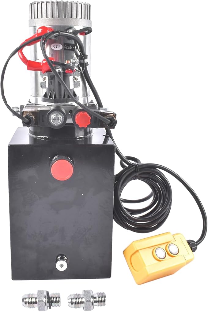 8 Quart Hydraulic Power Unit 1.6kW Power, 12V DC Double Acting Hydraulic Pump for Dump Trailer Car Lifting, Hydraulic Pump Power Unit Steel (GC01) & Aluminium Alloy with Metal Oil Reservoir