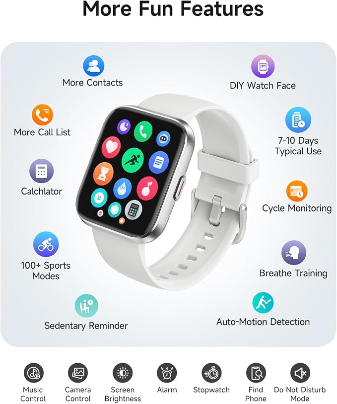 Woneligo Smart Watch for Women, Answer/Make Calls, Alexa Built-in, 1.85" Touch Screen Fitness Tracker for Android & iPhone, Heart Rate/Sleep/SpO2 Monitor Smartwatch, Waterproof (White)