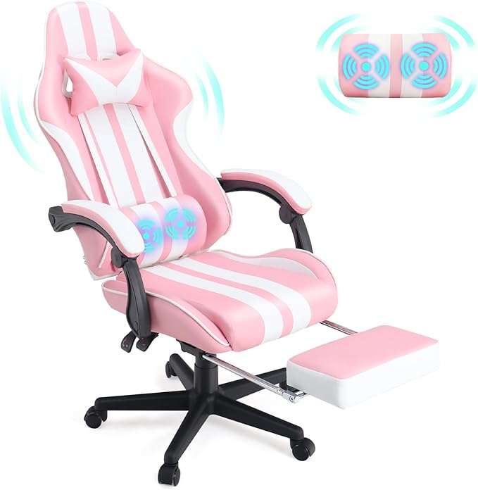 Ferghana Gaming Chairs with Footrest,Computer Game Chair,Massage Gaming Chairs,Christmas,Xmas Gift,PC Gaming Chairs for Adults Teens for Gaming Live Streaming Room(Pink,Racing Version)