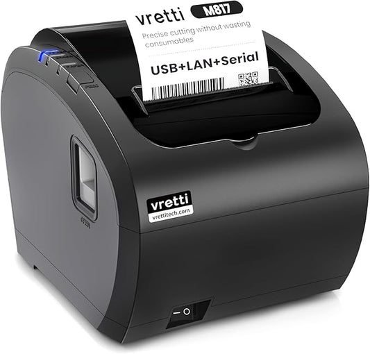 vretti Thermal Receipt Printer, 3'1/8 80mm USB POS Printer, Restaurant Kitchen Printer with Auto Cutter Support Cash Drawer,USB Serial Ethernet Interface for Windows/Mac/Linux,Do Not Square