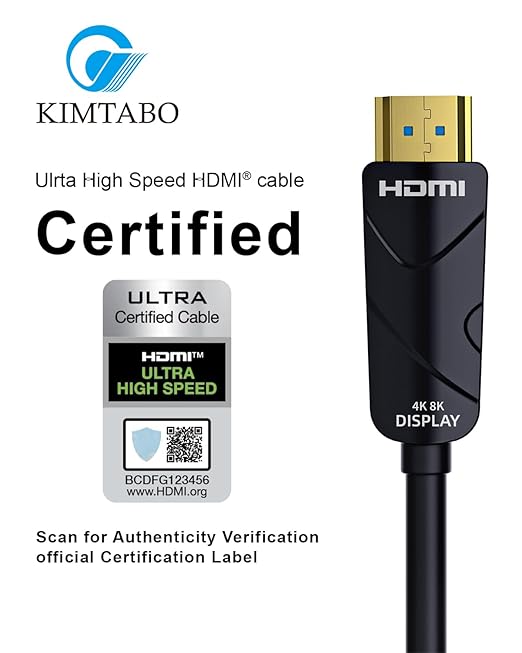 Fiber Optic HDMI Cable 50 ft, 10K 8K 4K Certified HDMI 2.1 Cable, CL3 Rated in Wall 48Gbps Extra Long Active Cable, Slim & Light Unidirectional One-Way HDMI, Support D-HDR, eARC Dolby Atmos