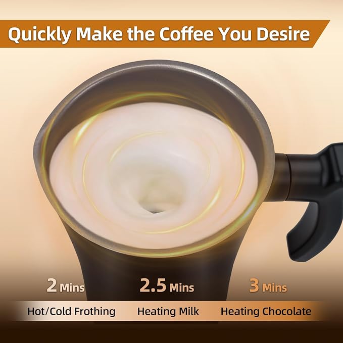 Milk Frother, 4-in-1 Electric Milk Steamer, 350ml/11.8oz Automatic Frother for Coffee, Warm and Cold Foam Maker for Latte, Cappuccino and Hot Chocolate (Black)