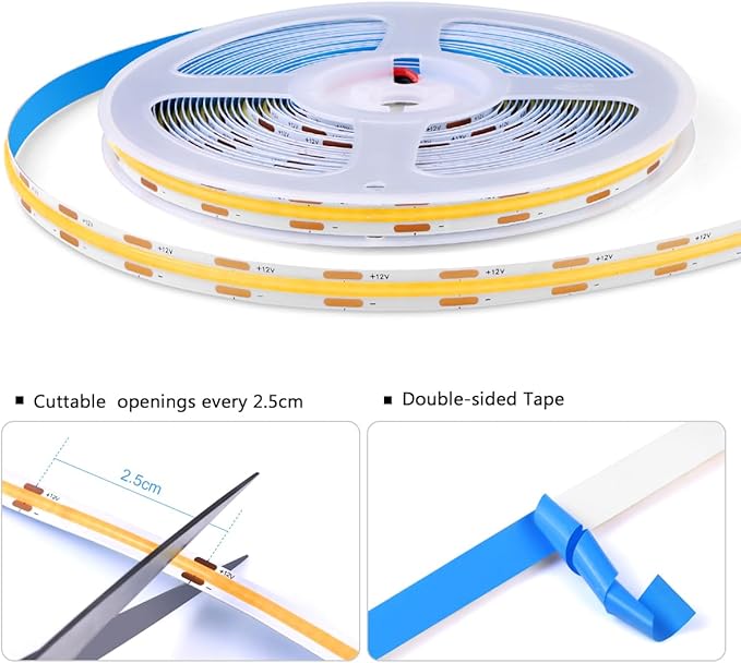 12V COB LED Strip Light,6 -in-1 Door Sensor Control LED Under Cabinet Lighting,3.3Ft 3000K Warm White Shelf Lighting Strip for Wine Cabinets, Shoe Racks, Display Cabinets, Kitchen Cabinets