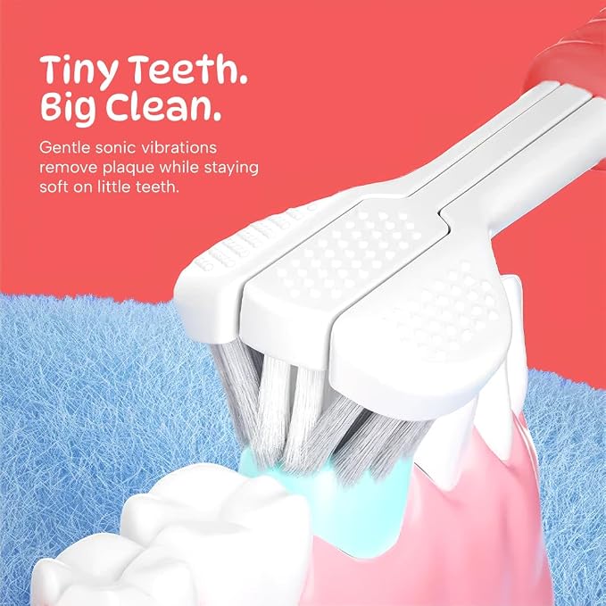Well Before Kids U Shaped Electric Toothbrush with 5 Brush Heads, Ultrasonic, 5 Modes, IPX7 Waterproof Design (Shark, Red Ages 2-7)