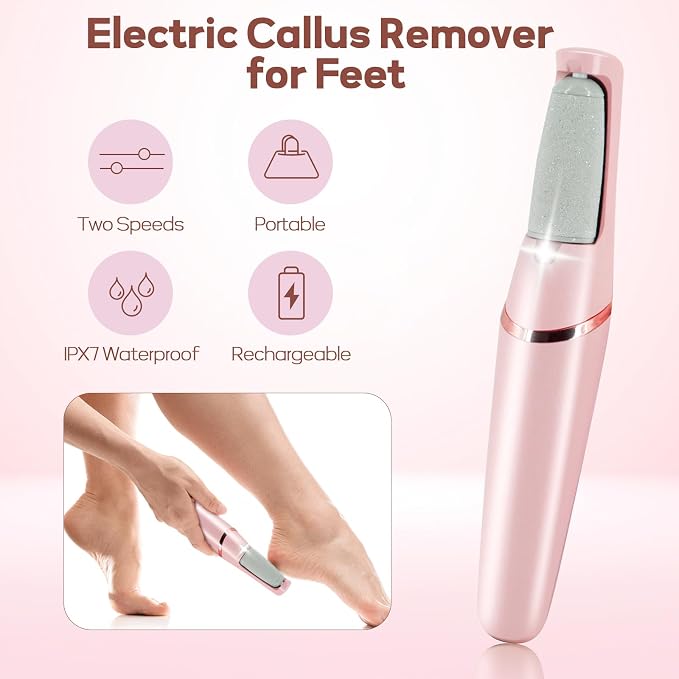 ZABOUL Electric Foot Callus Remover Rechargeable Pedicure Kits with 11 Pack Pedicures Replacement Heads (6 Extra Coarse & 5 Regular Coarse Heads), Feet Care for Removes Dry Hard & Dead Skin Ideal Gift