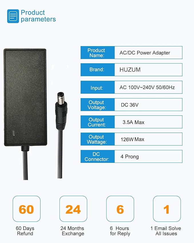 36V Charger Compatible with NordicTrack Commercial S22i S27i S10i S15i Elliptical Studio Cycle NTEX02117 NTEX02117NB NTEX02121 NTEX02422 22" Fitness Bike IN3603500 418190 Charger Power Cord
