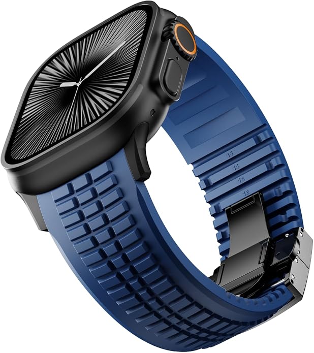 Silicone Watch Band Compatible with iWatch Ultra 2 / Ultra/Series 10 9 8 7 (44mm 45mm 46mm 49mm), Sport bands with Folding buckle, Rugged Heavy Duty Modern Design for Men