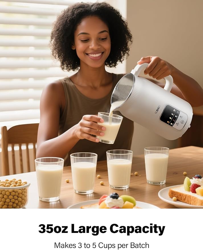 GDOR 35oz Nut Milk Maker, 9-in-1 Automatic Plant Milk Machine for Almond, Oat & Soy, Smoothies & Juice, 12 Stainless Steel Blades, Keep Warm, 12H Delay & Self-Clean