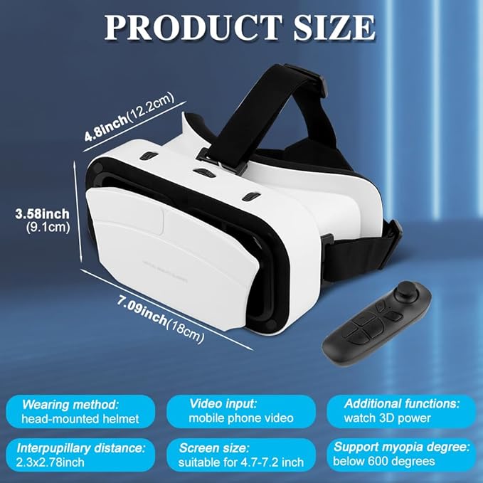 Virtual Reality Goggles, 3D VR Glasses Adjustable VR Headset with Wide Angle Lens for Movies Games, Anti-Blue Eyes Protected- Universal Virtual Reality Goggles Set for Beginners