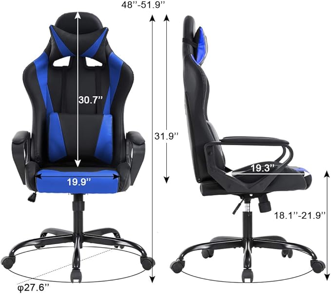 BestOffice PC Gaming Chair Massage Office Chair Adjustable Desk Chair High Back PU Leather Executive Rolling Racing Computer Chair with Lumbar Support Headrest Armrest Swivel Task Chair(Blue)