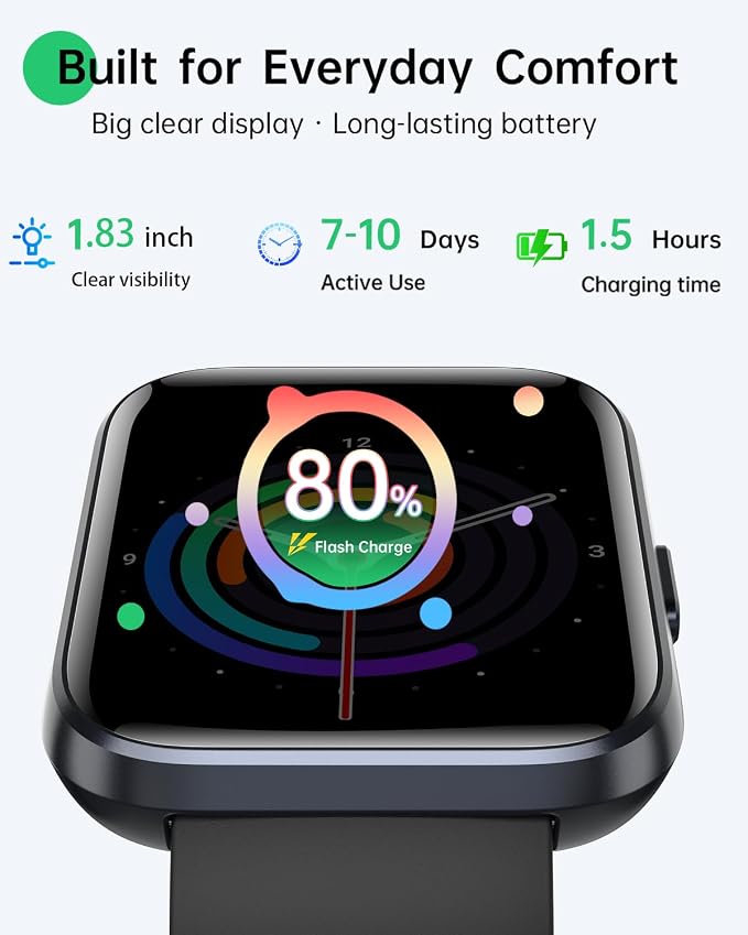 Smart Watches for Women Men, 1.83" HD Alexa Smart Watch for Android & iPhones (Calls/SMS/Reminders), Fitness Watch with Heart Rate Monitor, Sleep/Step Count Tracker, 120+ Sport Modes Pedometer Watch