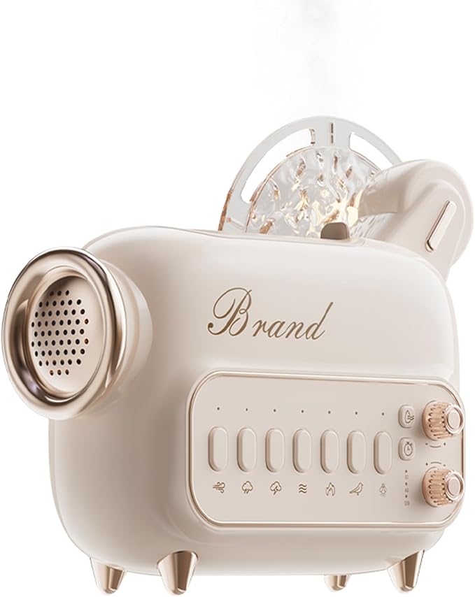 6 in 1 Air Humidifiers for Bedroom Baby, 120 ML Essential Oils Diffusers for Home Office, Ultrasonic Cool Mist Humidifier with Bluetooth Speaker, Projector Light, White Noise, Timer (M8-Cream)