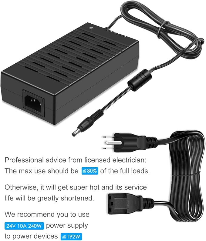 SHNITPWR 24V Power Supply 13.5FT DC 24vdc Power Adapter 24 Volt 10Amp 240W AC to DC Converter Transformer AC DC Adapter with 5.5x2.5mm Tip 13.5FT Super Long for LED Driver CCTV Camera LED Strip Light