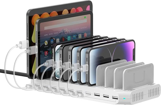 SUIDEK 60W 10 Ports USB Charging Station for Multiple Devices, Multiple Charging Station with Adjustable Dividers Compatible with Tablets, Kindle, Smartphones