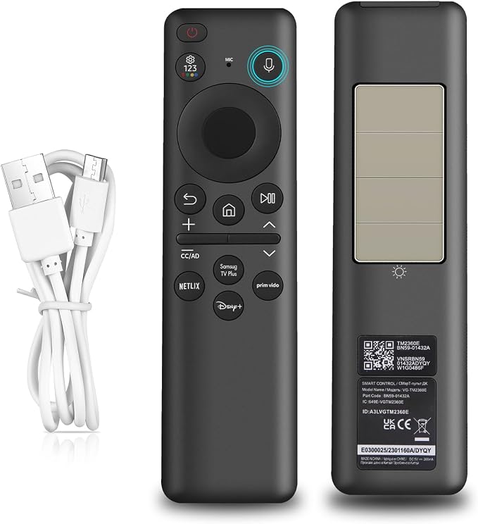 Rechargeable Voice Remote for Samsung Smart TV Remote, BN59-01432A Remote Replacement for Samsung OLED Neo QLED Crystal UHD Frame Solar 4K 8K Smart TVs VG-TM2360E