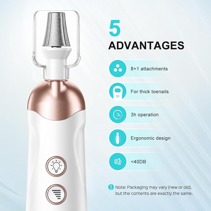 COSLUS C30 Professional Manicure Pedicure Kit, 5-in-1 Electric Nail File for Toenail Hand Feet - Standard Grinder for Basic Nails Care, Cordless, 5 Speed, for Men Women Seniors Home Salon, White