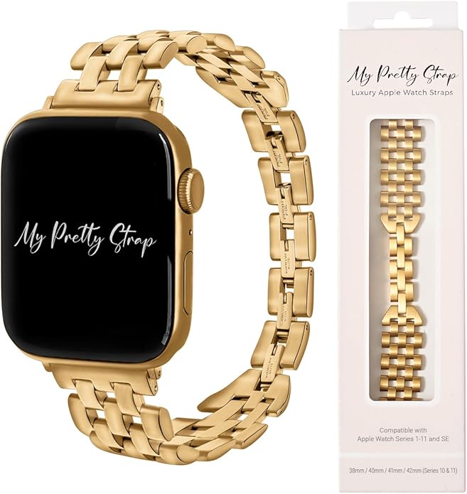 My Pretty Strap - Compatible Apple Watch Band Strap, Stainless Steel Fashion iWatch Replacement Strap- Easy Resizing, No Tool Needed, Fits Most Wrists- Compatible with Series 1-11, SE and Ultra