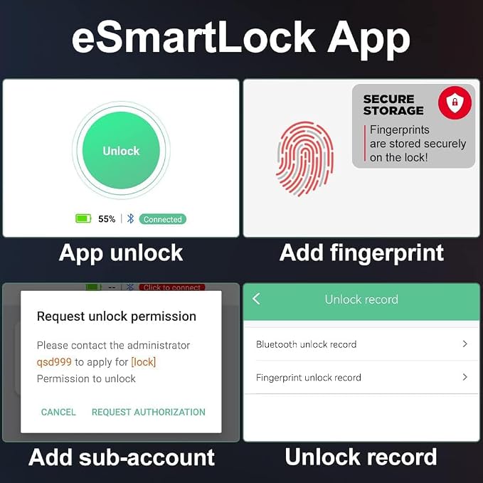 eLinkSmart Gym Locker Padlock with Fingerprint Remote Authorized Unlock Record - Waterproof Security Keyless Smart Lock for School Gym Locker Backpack Gun Case Field Box Silver Support iOS Watch