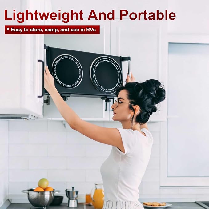 1800W Electric Double Burner, Portable Electric Stove, Hot Plate Countertop with Adjustable Temperature & Stay Cool Handles for RV Camping Home Dorm