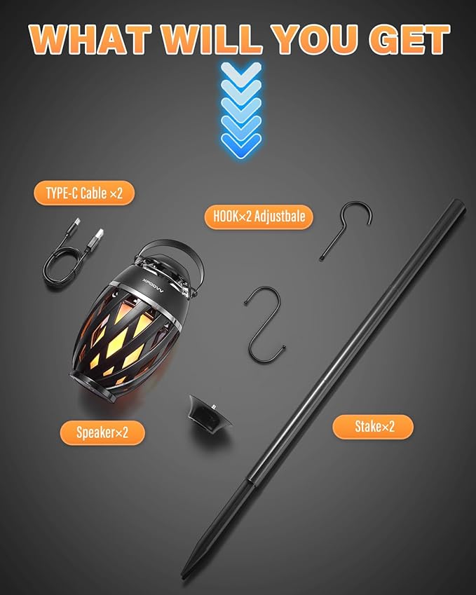 Gifts for Men Him Husband Boyfriend, Outdoor Bluetooth Speaker with Realistic Torch Flame Lights, Cool Portable Wireless Design for Patio Garden Camping Birthday Gifts (2 Pack)