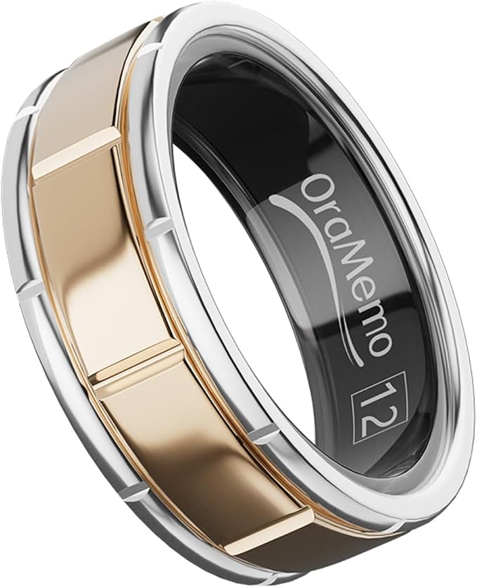 Smart Ring 1.0 for Men/Women, No Subscription Fee, 7-8 Days Battery Life, HRV/Stress Monitoring/Sleep Track/Fitness for iOS and Android (Matte Gold & Silver, Size 12)