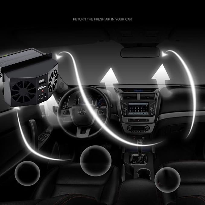 Solar Powered Car Fan, Window Exhaust, Air Vent Radiator, Energy Cooling for Car Backseat or Frontseat, Vehicle Ventilation Fan