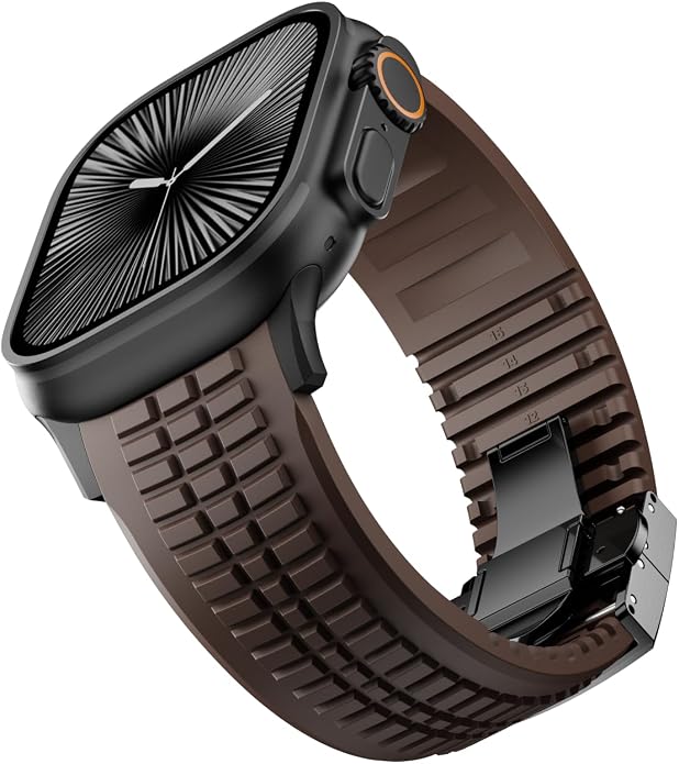 Silicone Watch Band Compatible with iWatch Ultra 2 / Ultra/Series 10 9 8 7 (44mm 45mm 46mm 49mm), Sport bands with Folding buckle, Rugged Heavy Duty Modern Design for Men
