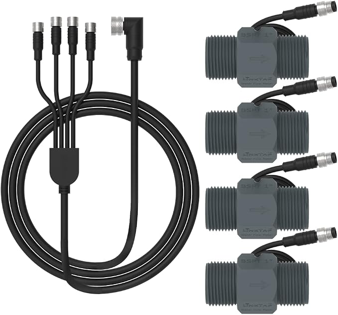 LinkTap 1" NPT Flow Meter & 4.9 ft Connection Cable, Requires 4-Zone Smart Sprinkler Controller ValveLinker, Compatible 6.5/16/33 ft Extension Cables