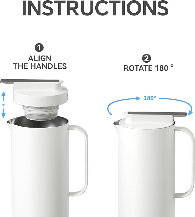 IDEUS Thermal Coffee Carafe 50oz (1,400ml), Stainless Steel Double Wall Insulated Vacuum Flask, Water Jug Coffee Server and Beverage Dispenser, Heat and Cold Retention, White