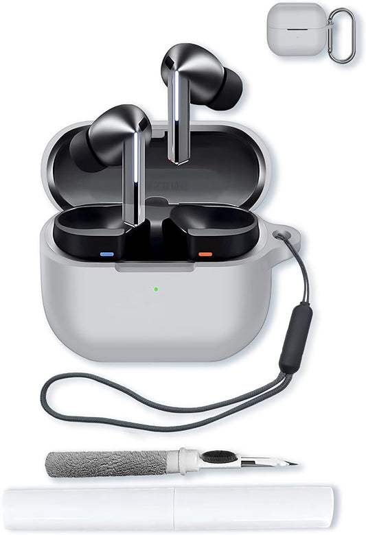 generic Compatible with SAMSUNG Galaxy Buds3/3 Pro AI True Wireless Bluetooth Earbuds Soft Silicone Case Cover with Keychain,Cleaning Kit and Lanyard,Shockproof Cover for Galaxy Buds3/3 Pro 2024-Gray