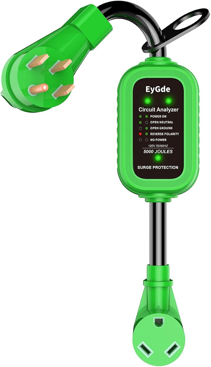 EyGde 50 Amp to 30 Amp RV Adapter with Surge Protector, Patented 5000Joules NEMA 14-50P to NEMA TT-30R RV Adapter Plug 16.3 Inch, Circuit Analyzer Power Guard for Camper Travel Trailer, Green