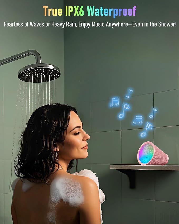 Bluetooth Speaker Wireless, Bluetooth 5.3 Shower Speaker with 9 RGB Lights & 20H Playtime, IPX6 Waterproof Speaker with TWS Pairing, Portable Speaker for Home, Beach, Travel & Birthday Gifts