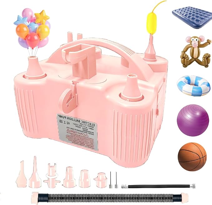 4-in-1 Electric Balloon Pump for All Balloons, Inflatables, and Sports Balls, Portable High Power Triple Inflating Ports for Latex Foil 260q Mylar Balloon