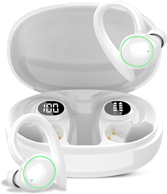 Wireless Earbuds, Bluetooth 5.4 Headphones Sport, Over Ear Buds With ENC Noise Cancelling Mic, 48H, Wireless Earphone With Earhooks, Stereo Deep Bass, IP7 Waterproof Headset for Workout, White