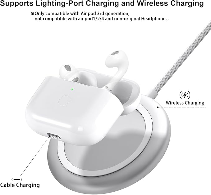 Wireless Charging Case Replacement Compatible with AirPod 3rd Generation, Air Pod 3 Charger Case with Bluetooth Pairing Sync Button