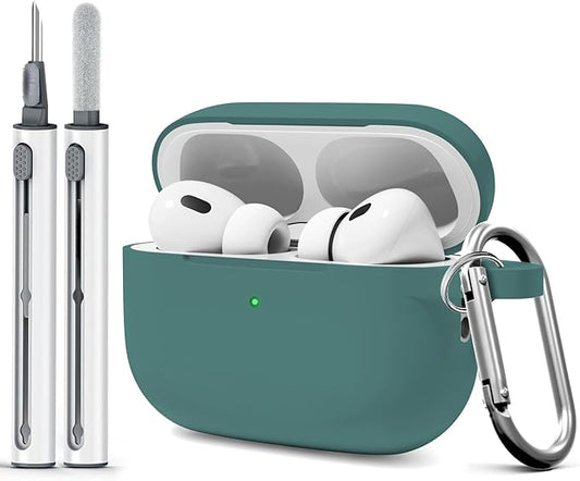 for AirPods Pro 2 Case with Cleaner Kit, Compatible with Airpods Pro 2nd/1st Generation Case (USB-C Cable) with Keychain for Women and Men,Pine Green