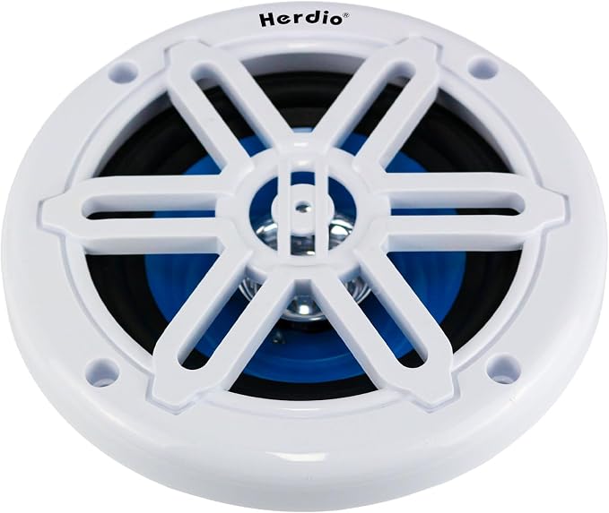 Herdio 5.25" 250W Marine Speakers - IP66 Waterproof Coaxial Audio, with Blue LED Light for Boats, ATVs, UTVs with UV Resistant Black Grille (A Pair)