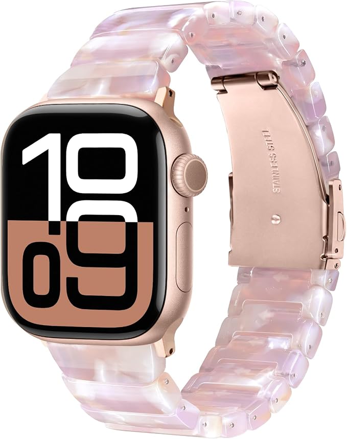 V-MORO Resin Band Compatible with Apple Watch Series 7/8/9/10 46mm/45mm/44mm/42mm Fashion Strap for iWatch Series 6/5/4/3/2/1/SE/SE 2 Lightweight Bracelet Wristband Women(Classic Pink Tan)