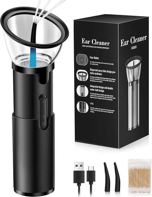 Ear Wax Removal-Electric Ear Cleaner, Retractable Ear Cleaning Kit, Safe Ear Wax Removal Tool, Effective Ear Irrigation Flushing System, Waterproof Ear Washer for Humans with 4 Pressure Modes