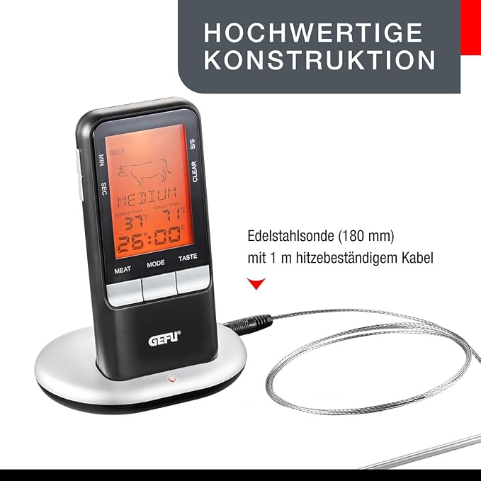 Digital Roast Thermometer - Radio Portable Meat Thermometer for Oven, Grill or Stove Cooking By Gefu
