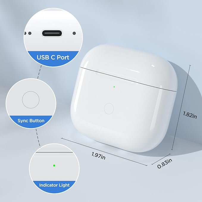Wireless Charging Case for Airpods 4th Generation with USB-C Port, Replacement Charger Cases Compatible with AirPod 4 Gen, Air Pod 4th Type-C Charger with Pairing Sync Function