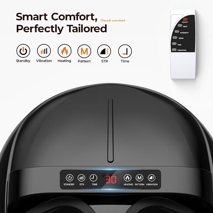 HTM Foot Massager with Heat, 5 Modes & 9-Level Intensity & 3-Speed Vibration, Shiatsu Kneading & Rolling Compression, with Remote & Portable Handle, Fits Up to Men's Size 13, Gift for Women Men